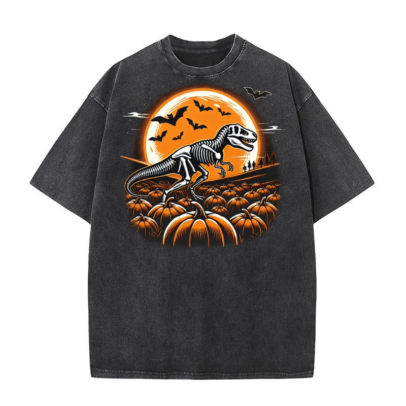 Halloween Dinosaur Skeleton 03 Washed T-Shirt