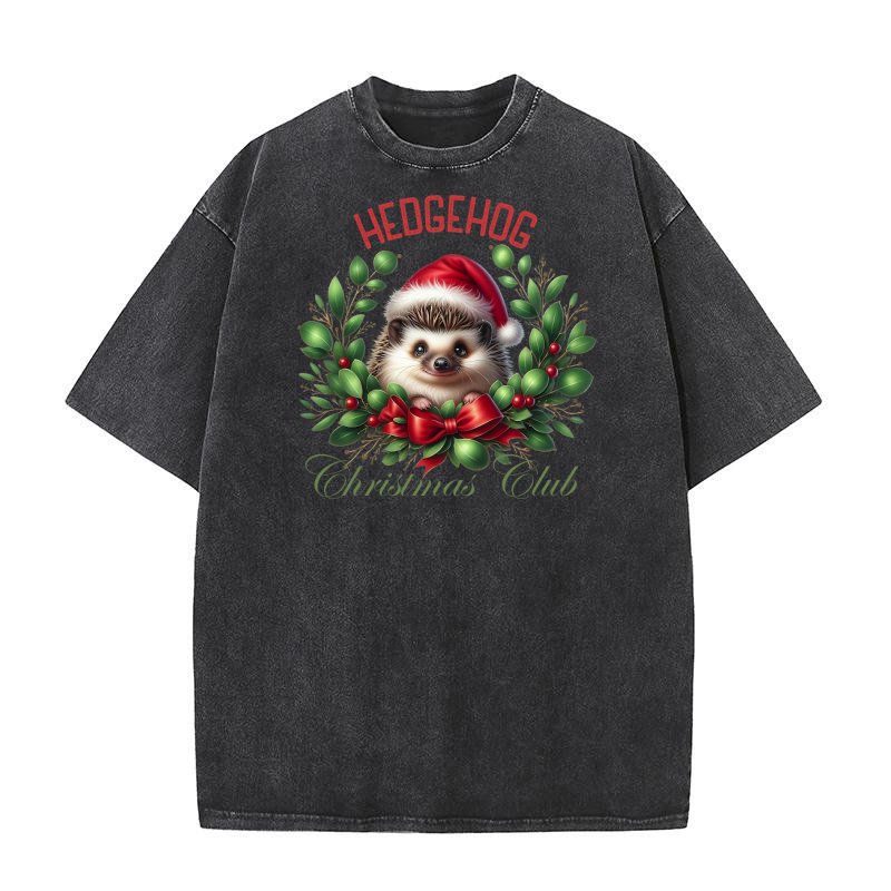 Hedgehog Christmas Club Washed T-Shirt