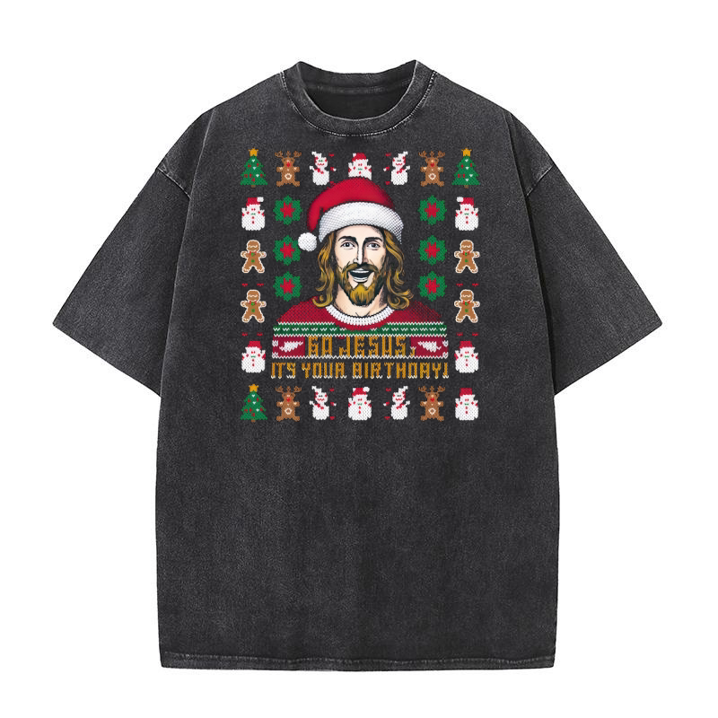 Jesus Birthday Ugly Christmas Washed T-Shirt