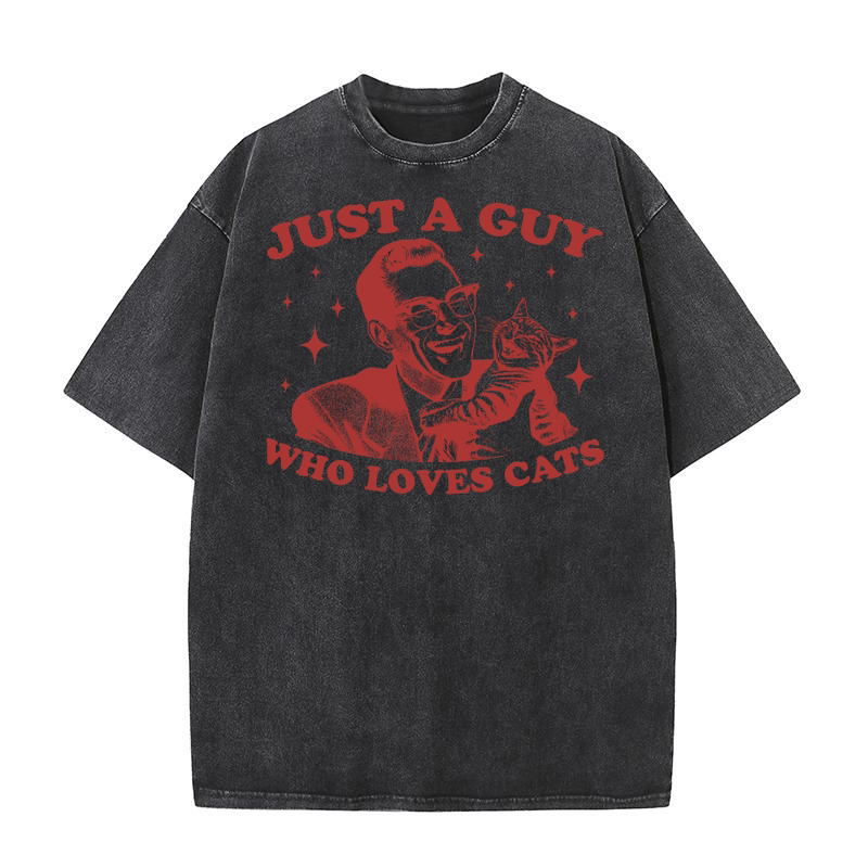 Just A Guy Who Loves Cats L Red Washed T-Shirt