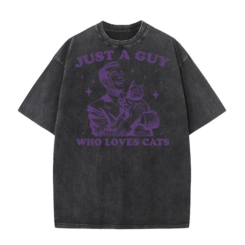 Just A Guy Who Loves Cats L Violet Washed T-Shirt