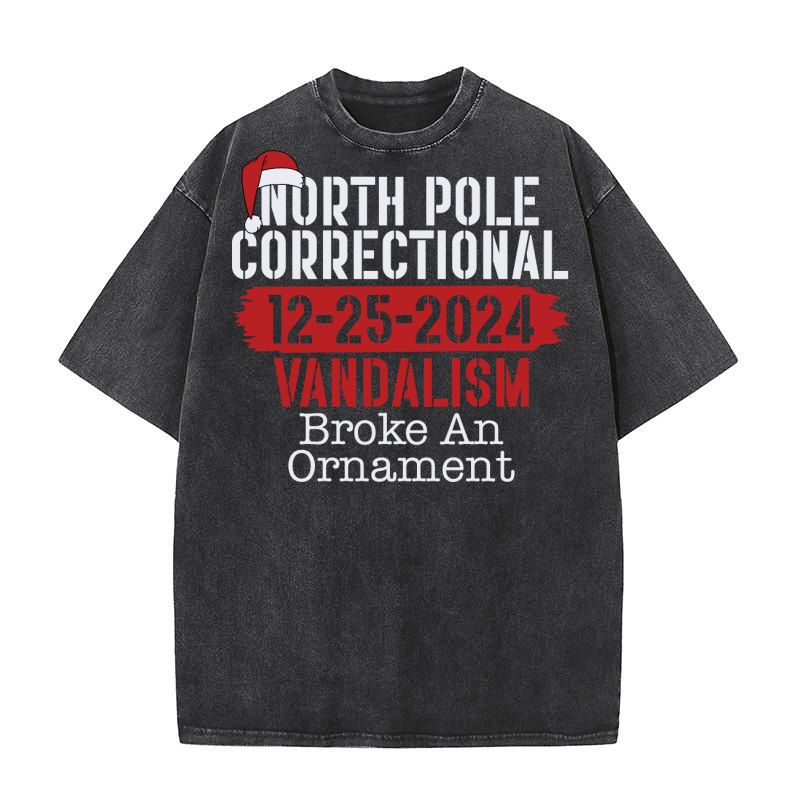 North Pole Correctional 12 25 2024 Vandalism Broke An Ornament Washed T-Shirt