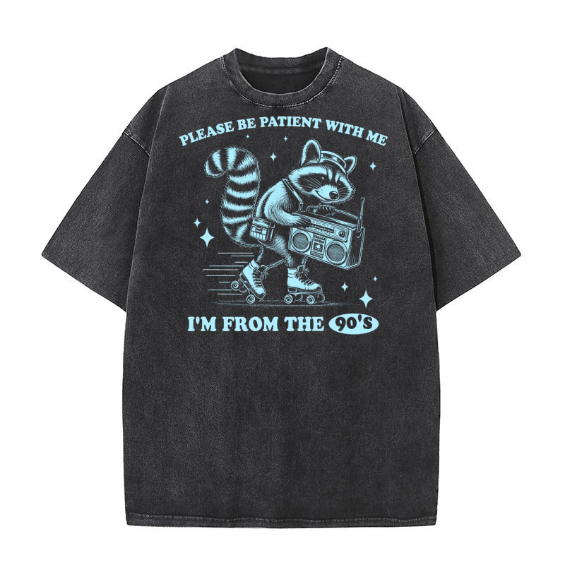 Raccoon 90s Roller Skate Vintage Radio D Retro Sky Washed T-Shirt