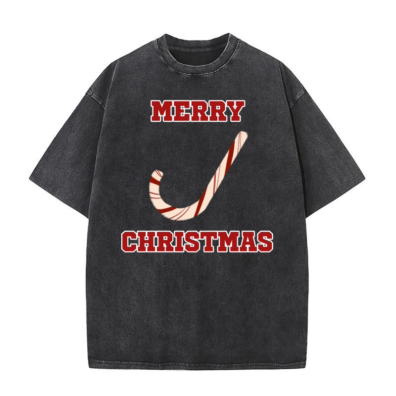 red candy cane Merry Christmas 8 Washed T-Shirt
