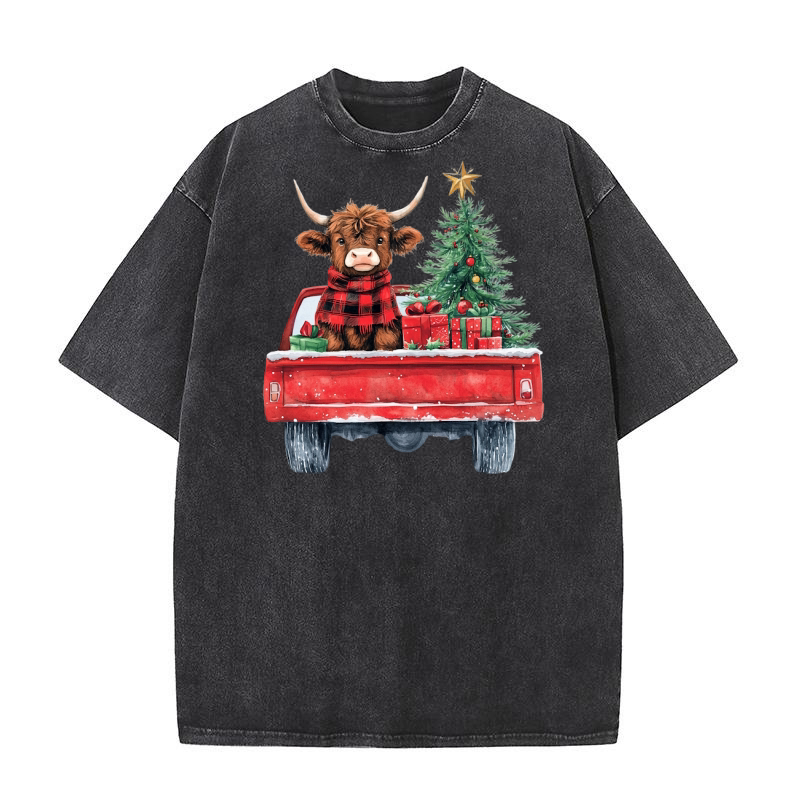 Red cow xmas truck 1 Washed T-Shirt