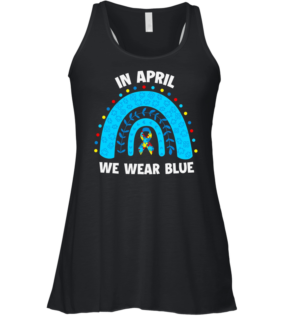 April We Wear Blue Rainbow Puzzle Autism Women's Flowy Tank Top