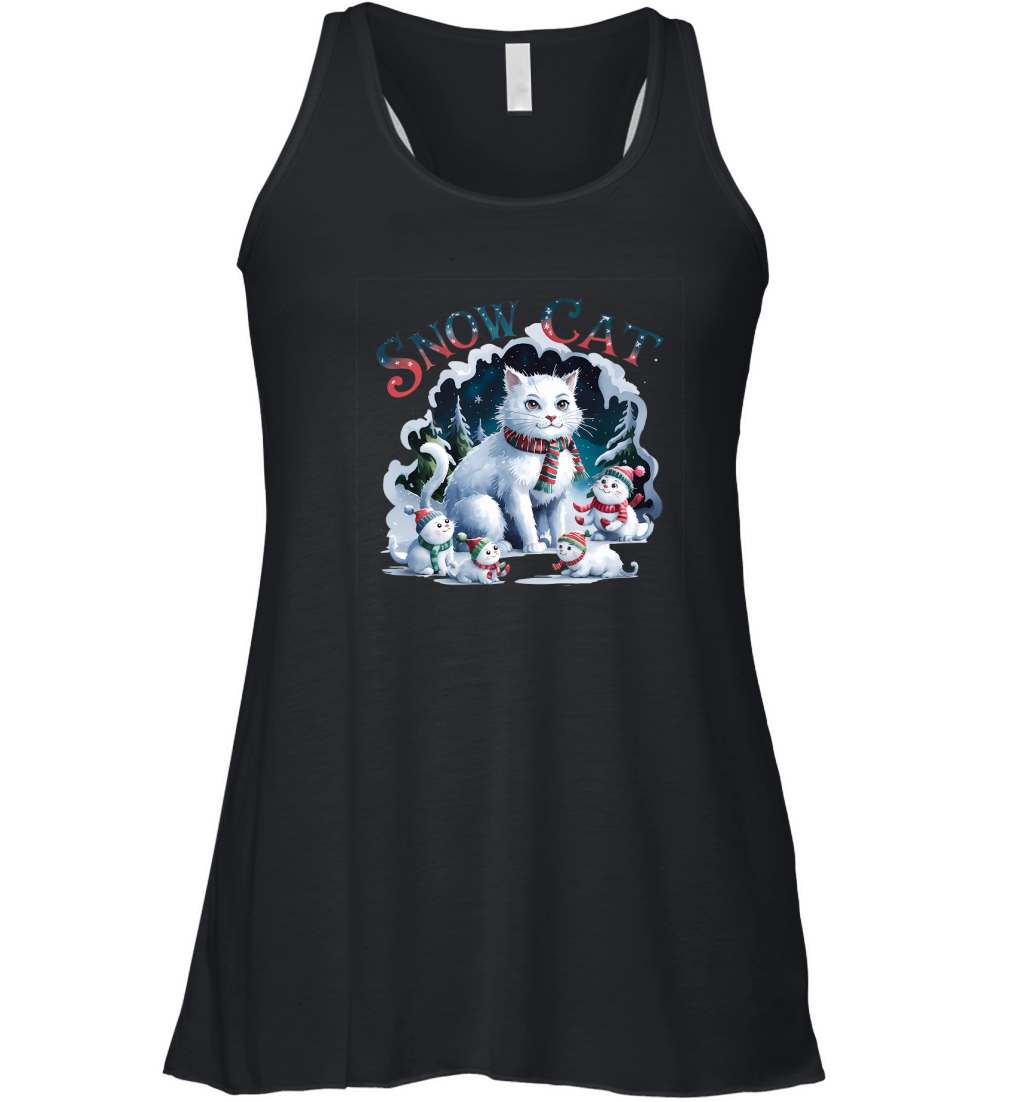 Snow Cat Vintage Christmas 1 Women's Flowy Tank Top