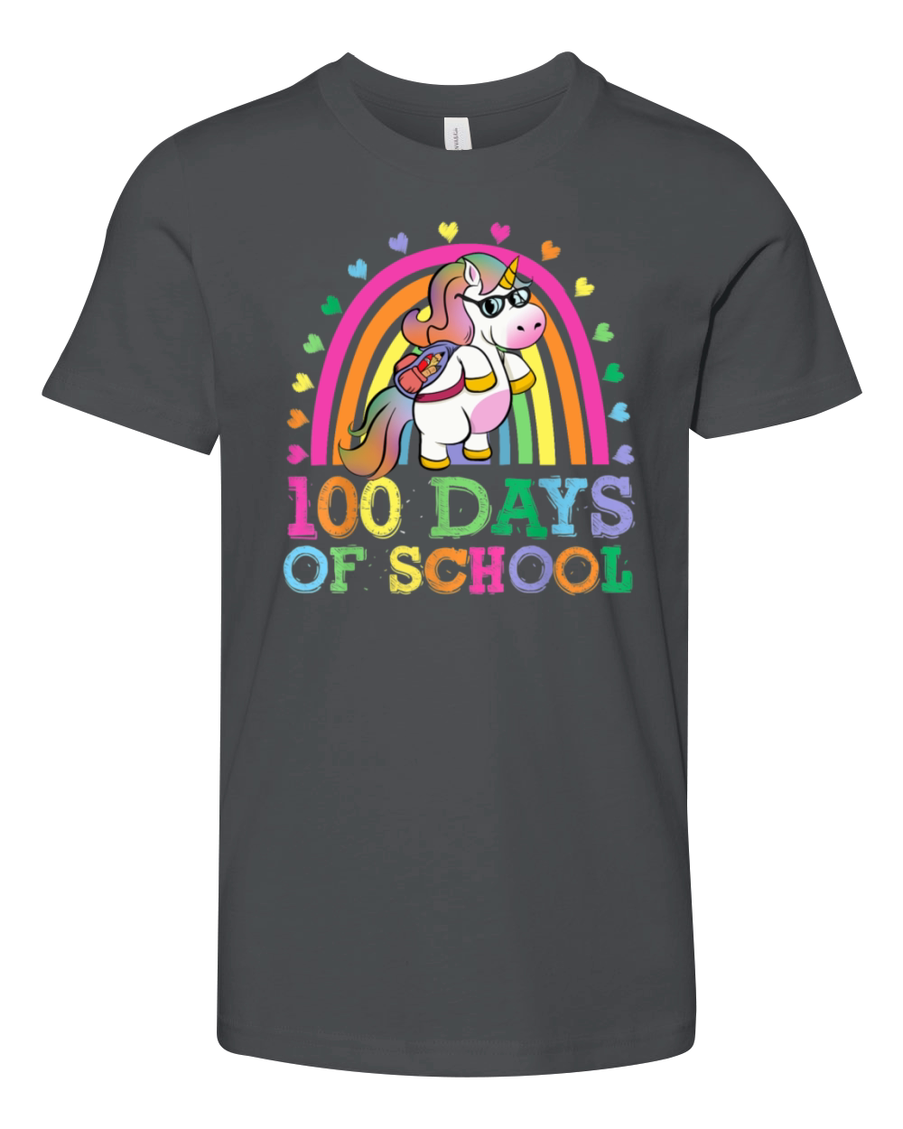 100 Days Of School Rainbow Unicorn Boys Kids Youth Unisex Jersey Tee