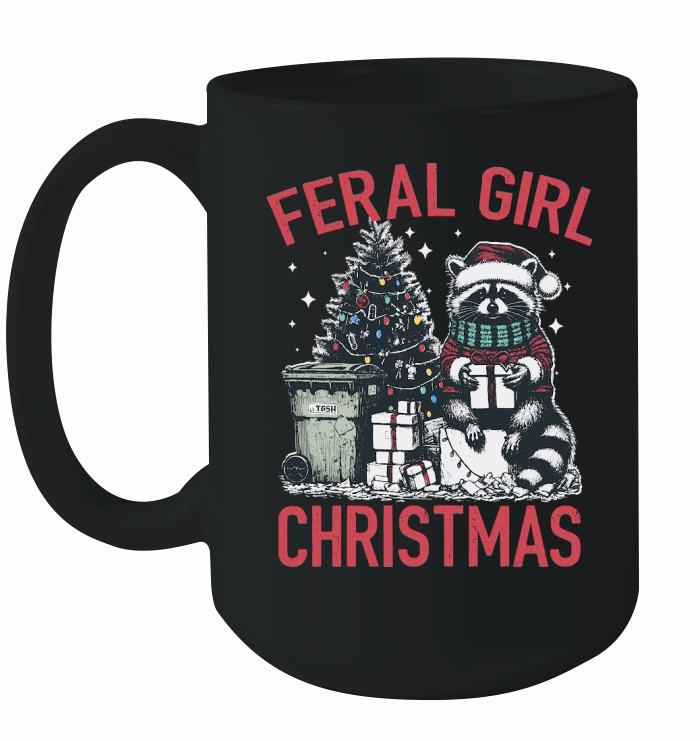 Feral Girl Christmas Raccoon D Color Red Ceramic Mug