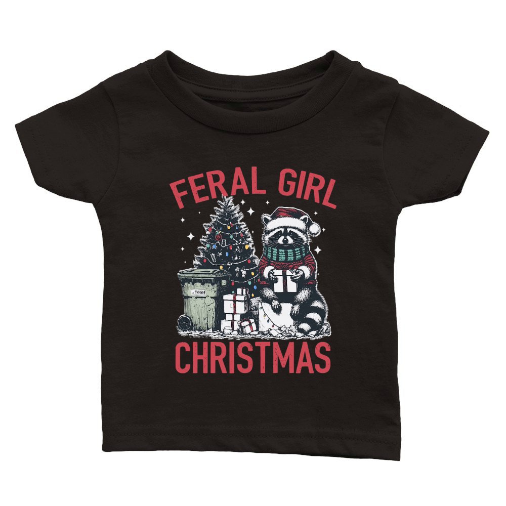 Feral Girl Christmas Raccoon D Color Red Classic Baby Crewneck T-shirt