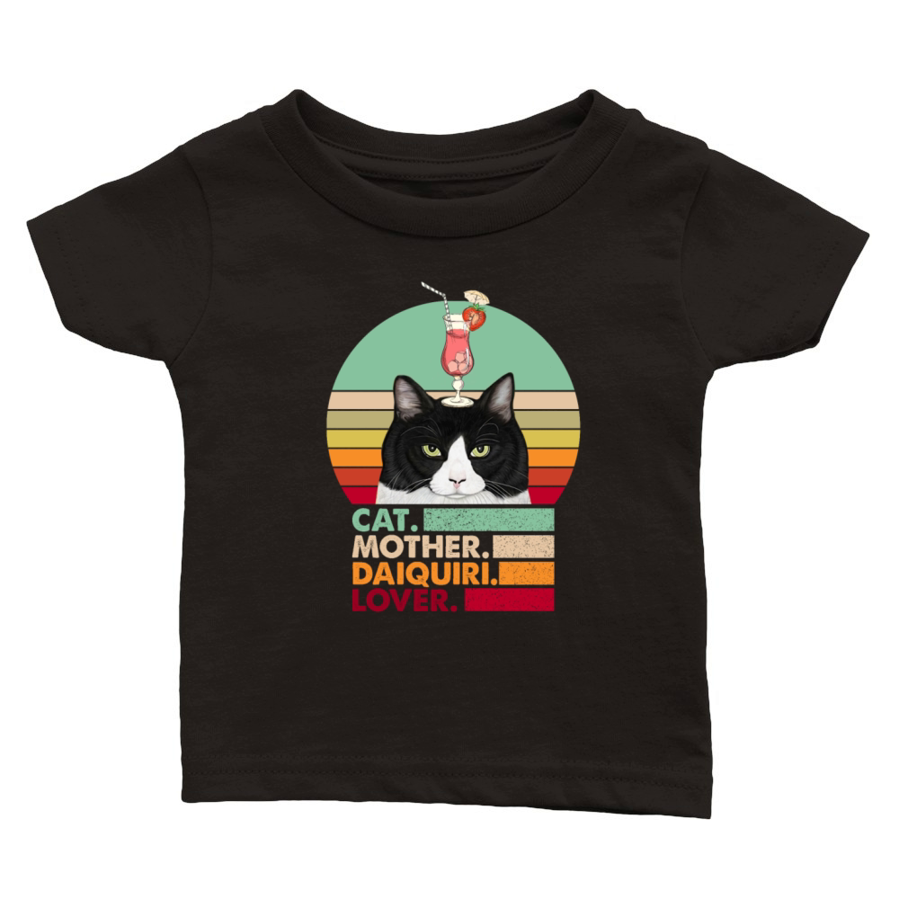 Retro Vintage Cat Mother Daiquiri Lover Funny Cat Classic Baby Crewneck T-shirt