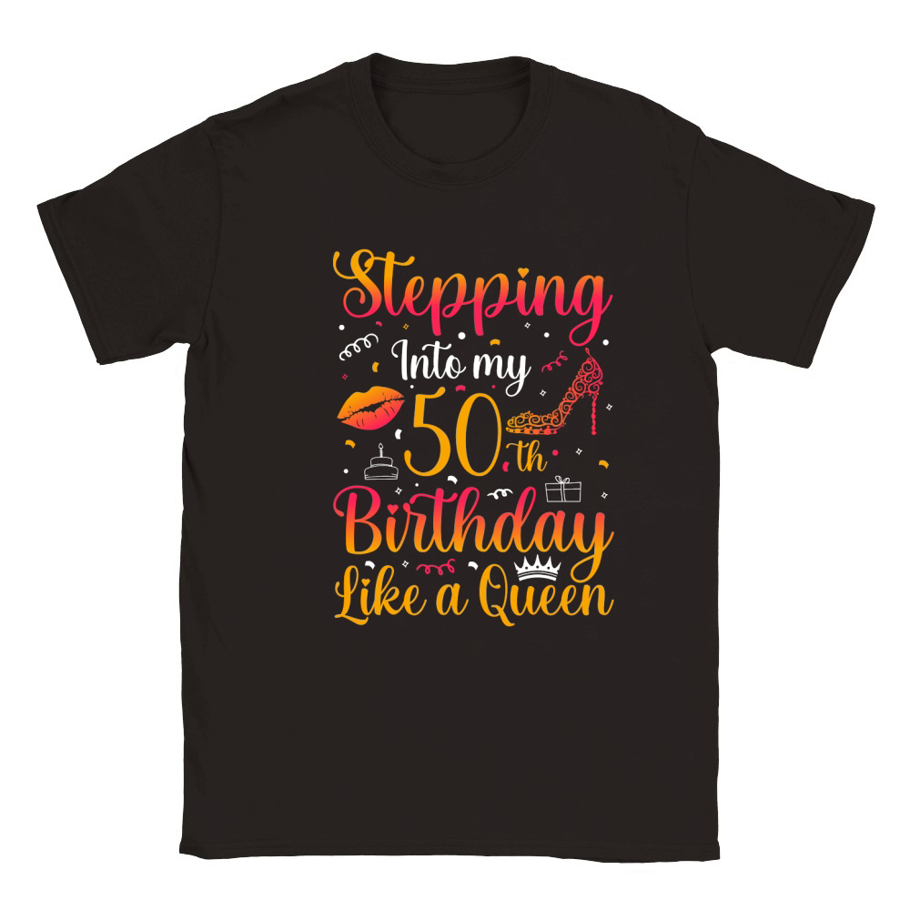 Stepping Into my 50th Birthday Like a Queen T Shirt Design (1) Classic Kids Crewneck T-shirt