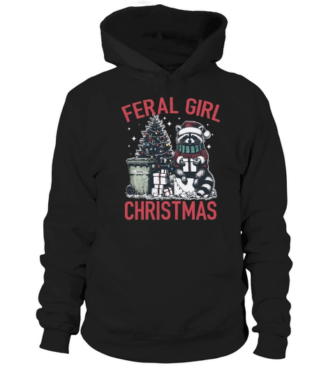 Feral Girl Christmas Raccoon D Color Red Hoodie Unisex