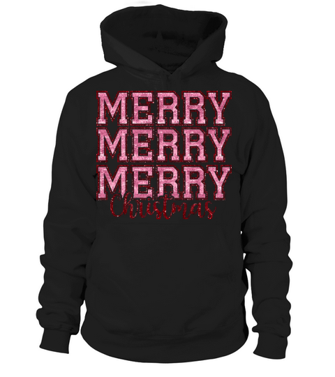 Pink Sequint Merry Christmas Hoodie Unisex