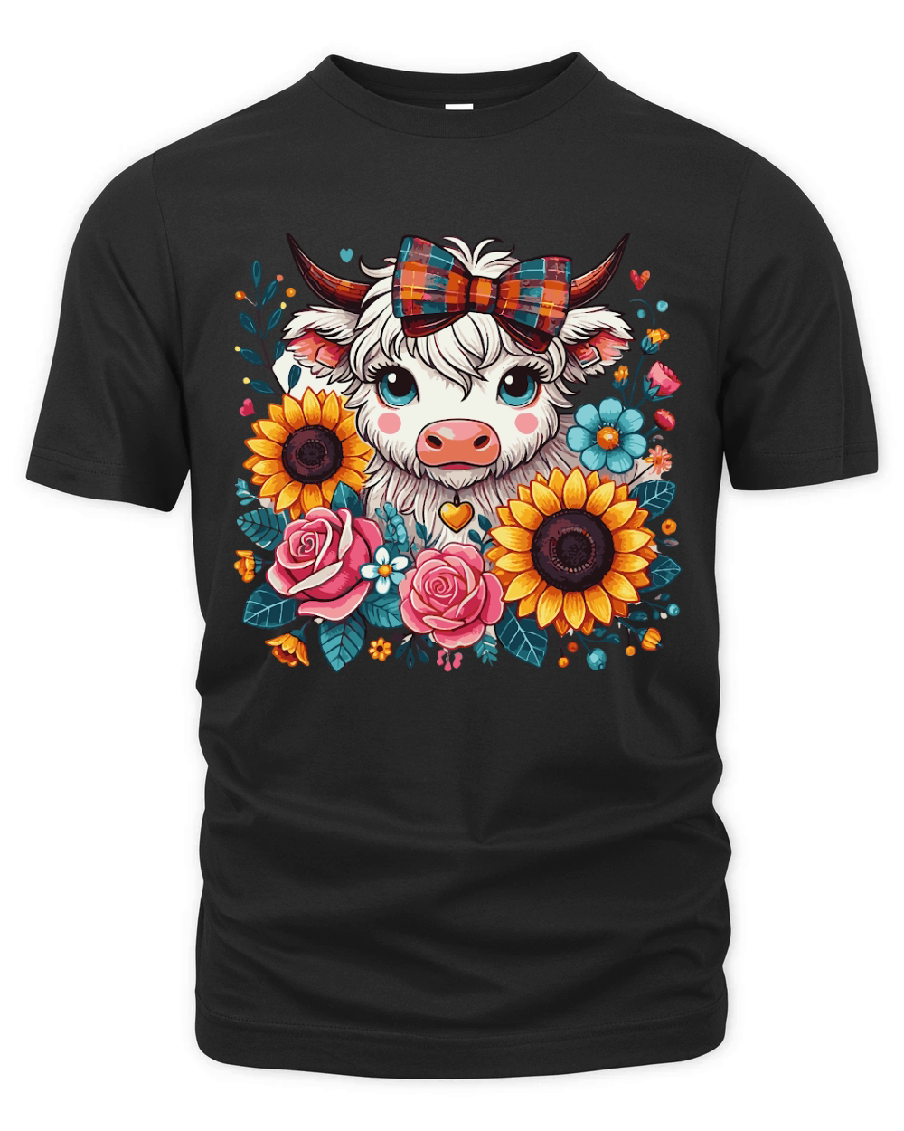 Floral Highland Cows png Cute Organic Unisex T-shirt
