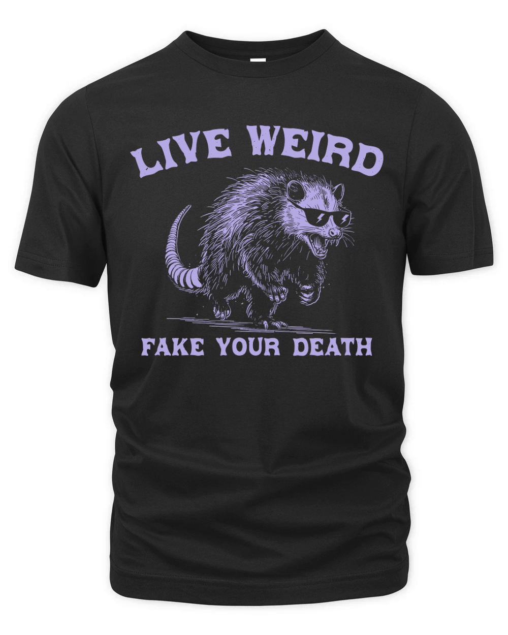 Live Weird Fake Your Death Possum Violet Organic Unisex T-shirt