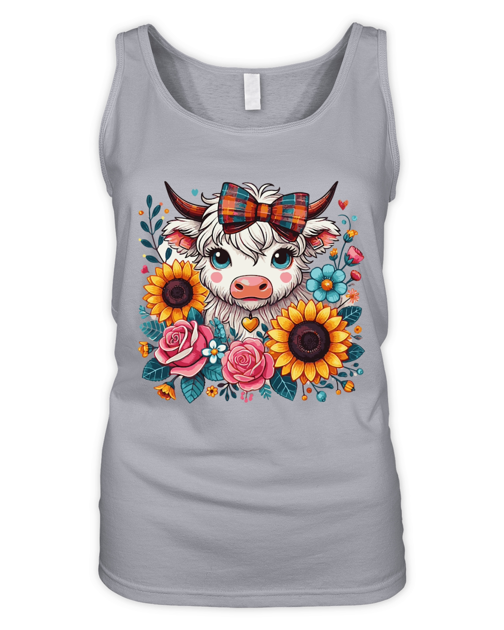 Floral Highland Cows png Cute Organic Women's Tank Top