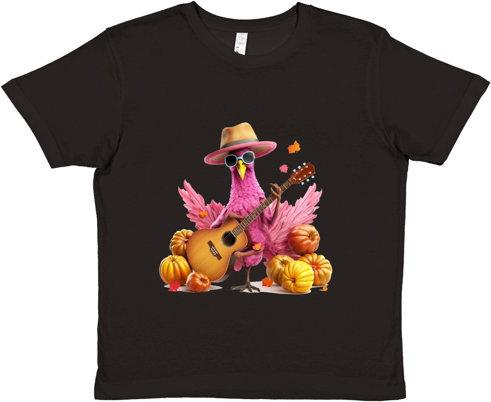 Cute Turkey Playing Guitar Thanksgiving Premium Kids Crewneck T-shirt