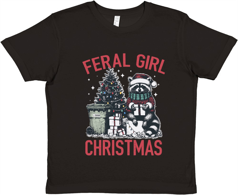 Feral Girl Christmas Raccoon D Color Red Premium Kids Crewneck T-shirt