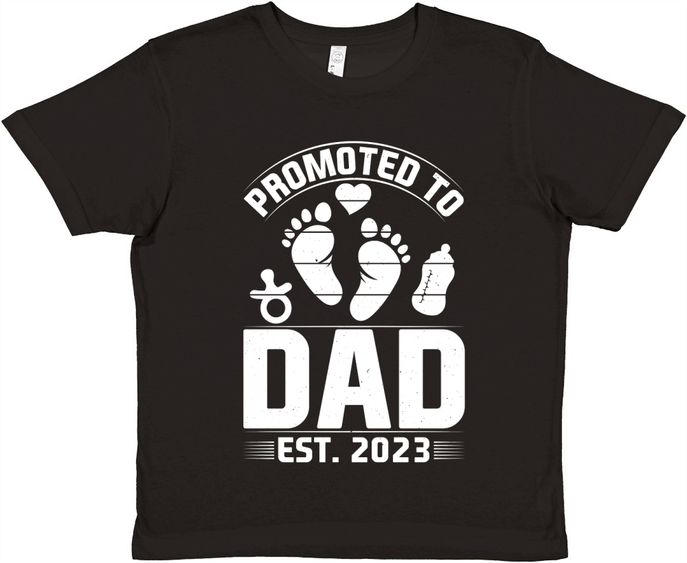 Promoted to Dad Est 2023 T Shirt Design (2) Premium Kids Crewneck T-shirt