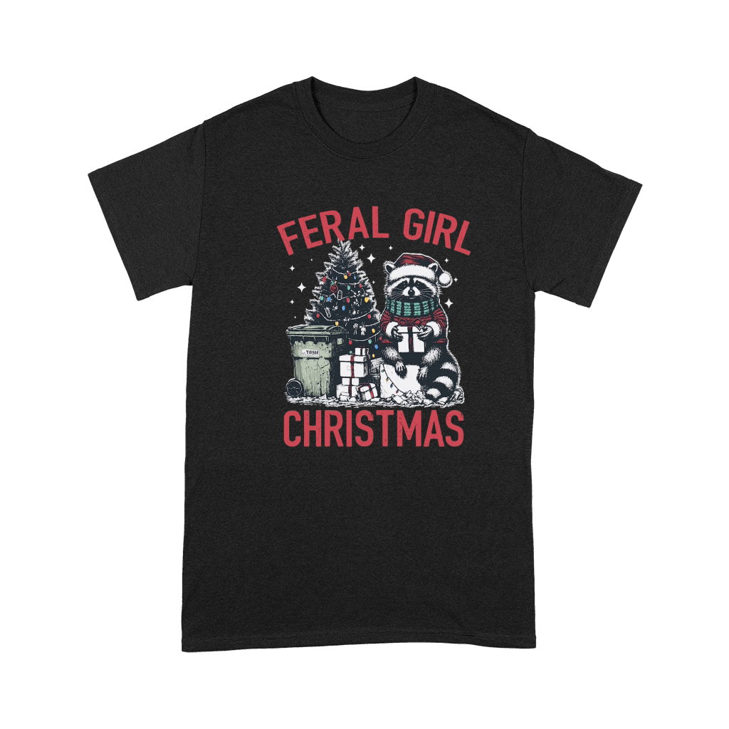Feral Girl Christmas Raccoon D Color Red Premium T-shirt