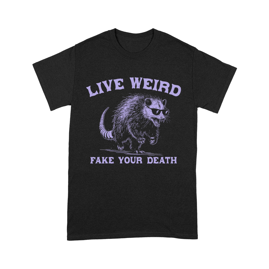 Live Weird Fake Your Death Possum Violet Premium T-shirt