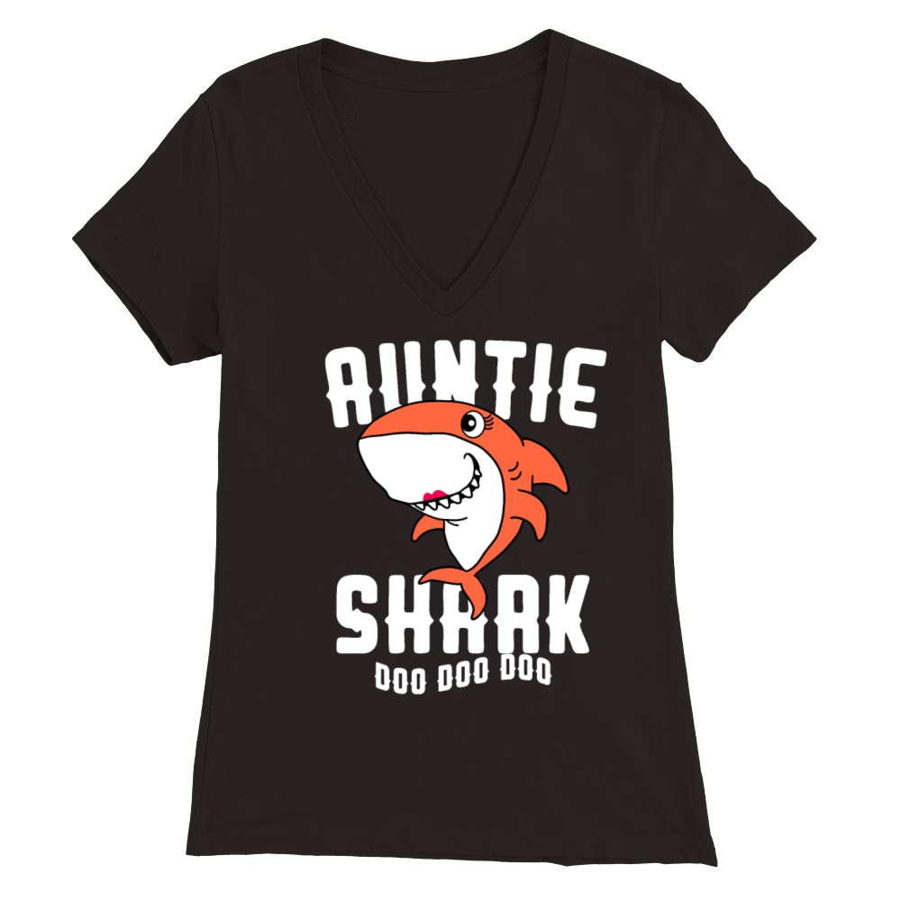 Auntie Shark Doo Doo Doo Halloween Christmas Gift Premium Womens V-Neck T-shirt