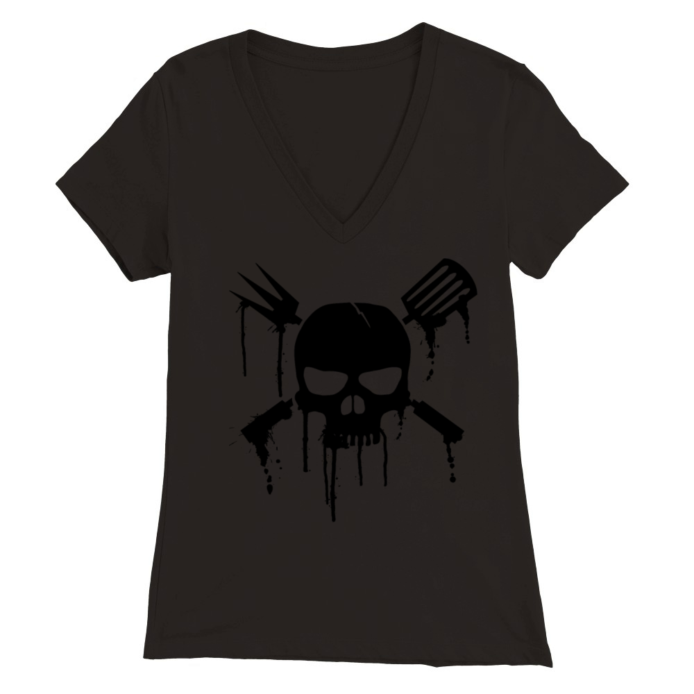 BBQ skull with blood Premium Womens V-Neck T-shirt