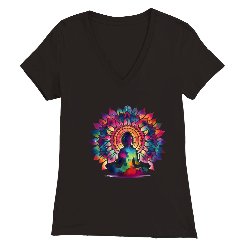 Enlightened Silhouette Yoga Premium Womens V-Neck T-shirt