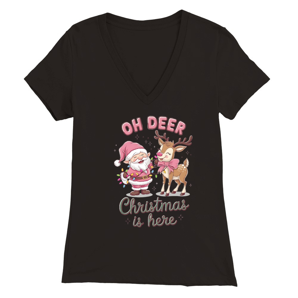 Oh deer christmas is here 03 Premium Womens V-Neck T-shirt
