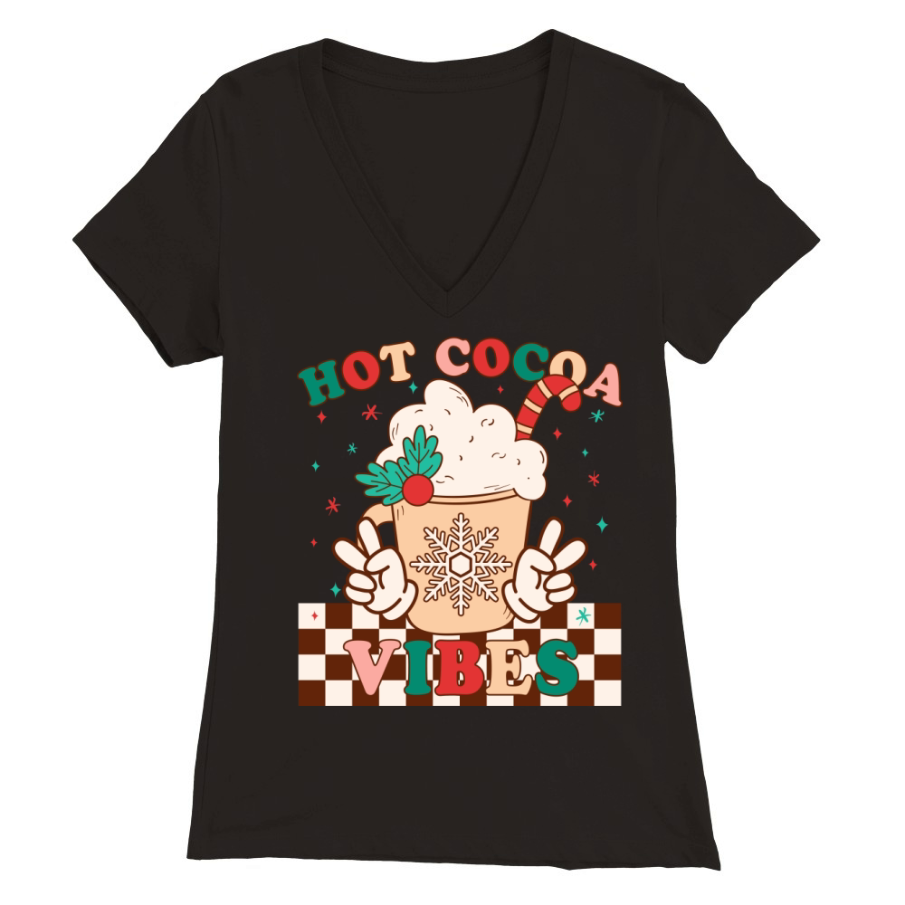 Retro Hot Cocoa Vibes Merry Christmas Funny Christ Premium Womens V-Neck T-shirt