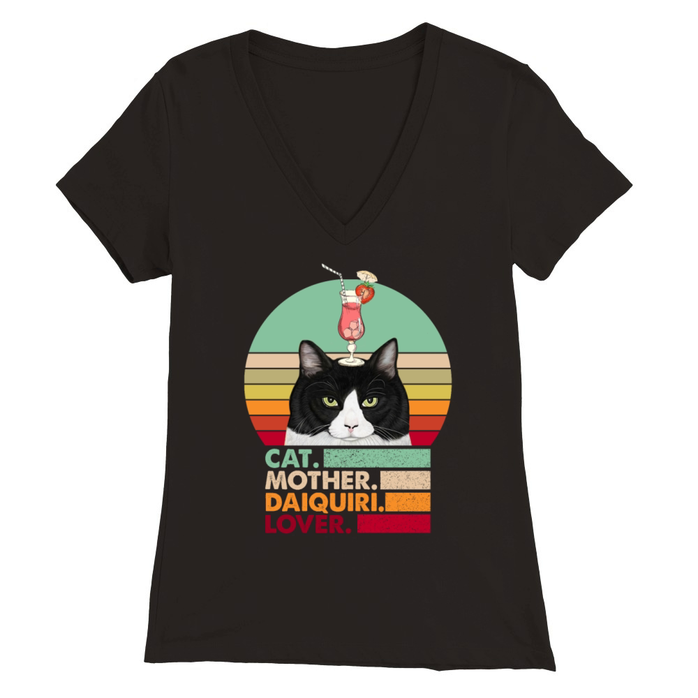 Retro Vintage Cat Mother Daiquiri Lover Funny Cat Premium Womens V-Neck T-shirt
