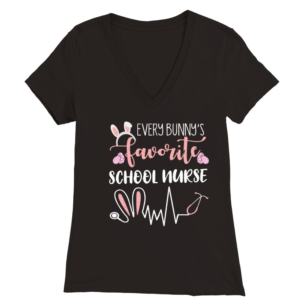 School Nurse Ears Bunny Easter Day Easter Sunday Premium Womens V-Neck T-shirt