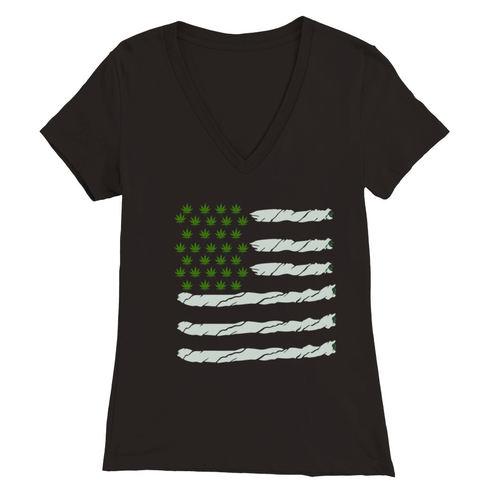 USA Weed Flag American Premium Womens V-Neck T-shirt
