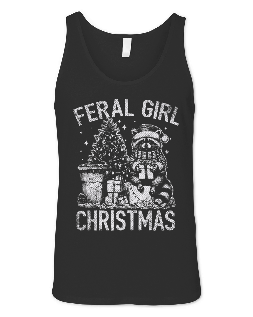 Feral Girl Christmas Raccoon D White TR GR Unisex Jersey Tank
