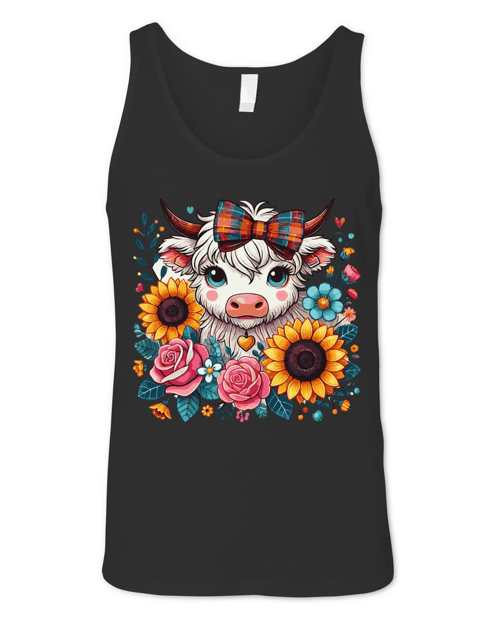 Floral Highland Cows png Cute Unisex Jersey Tank