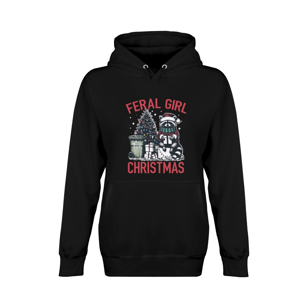 Feral Girl Christmas Raccoon D Color Red Unisex Premium Pullover Hoodie