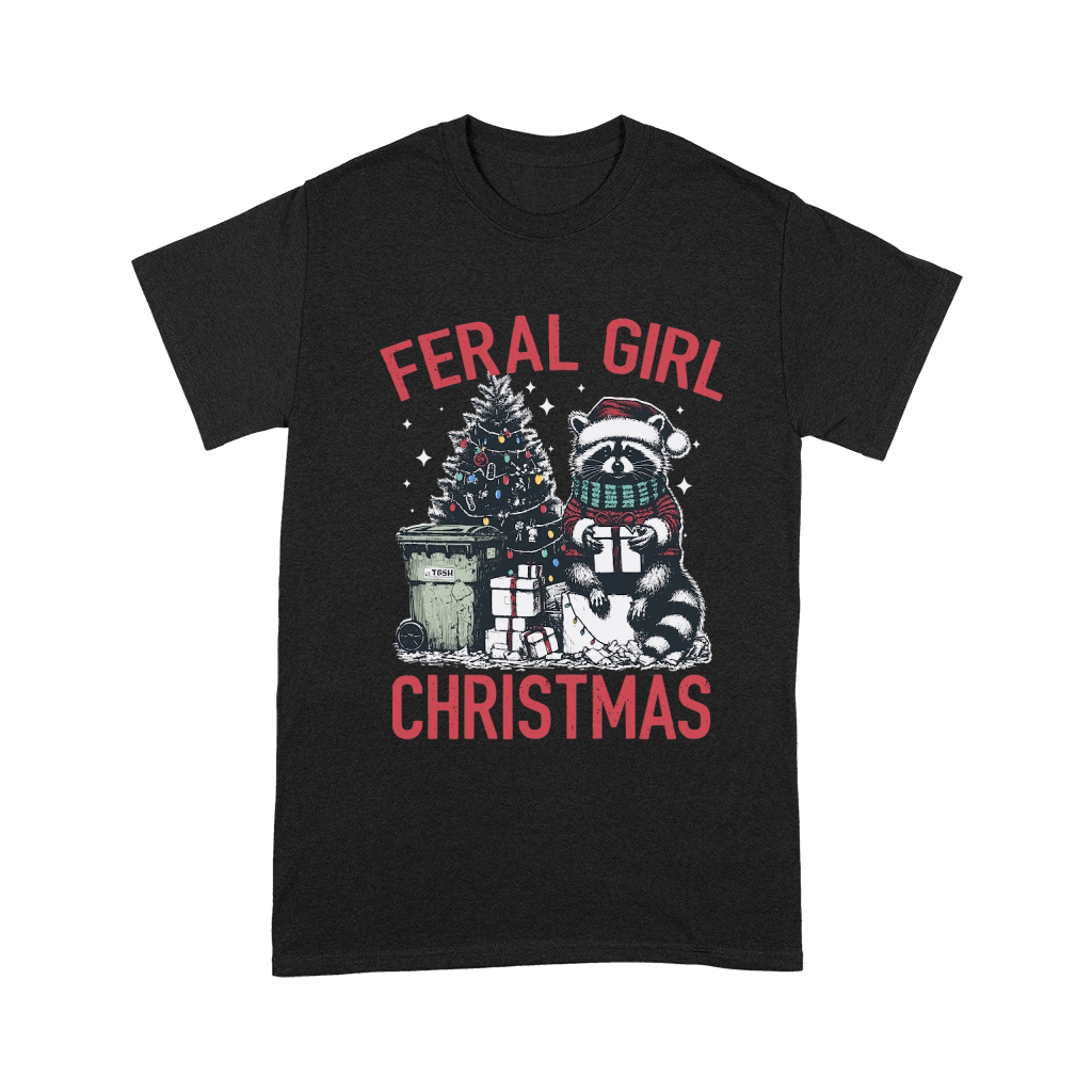 Feral Girl Christmas Raccoon D Color Red Unisex T-Shirt
