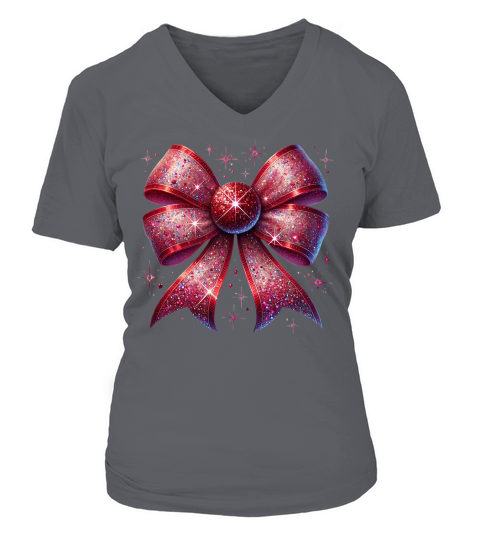 Christmas Coquette Bow 9 07 V-neck T-Shirt Woman