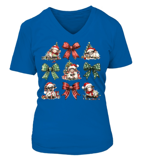 Christmas Coquette Bow Sheep V-neck T-Shirt Woman