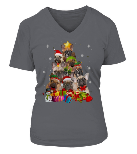 French Bulldog Christmas Tree Merry Xmas V-neck T-Shirt Woman