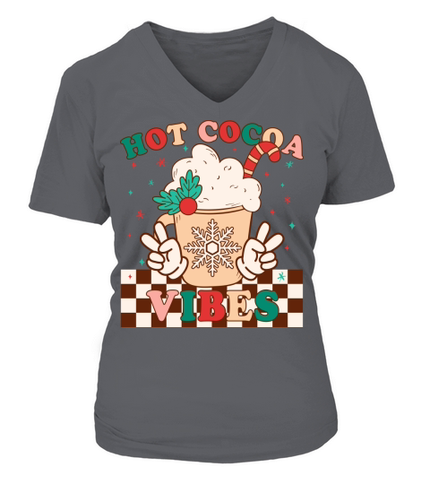 Retro Hot Cocoa Vibes Merry Christmas Funny Christ V-neck T-Shirt Woman