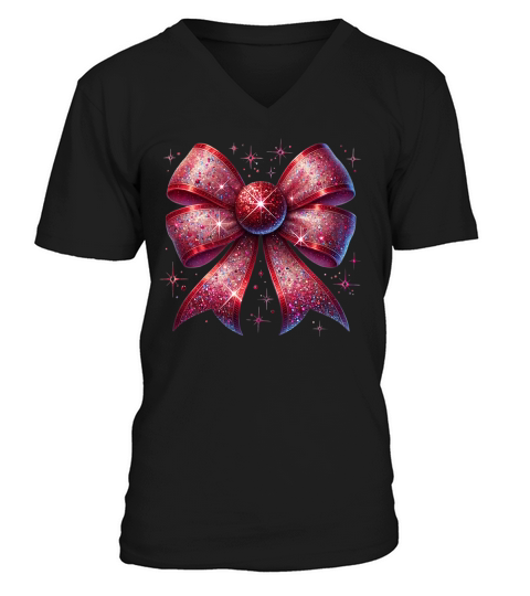 Christmas Coquette Bow 9 07 V-Neck T-shirt