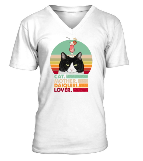 Retro Vintage Cat Mother Daiquiri Lover Funny Cat V-Neck T-shirt