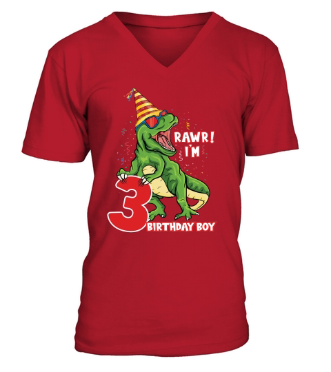 T rex Dinosaur Birthday 3rd V-Neck T-shirt