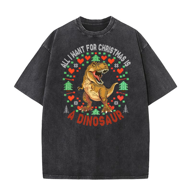 All I want for christmas is a dinosaur Washed T-Shirt
