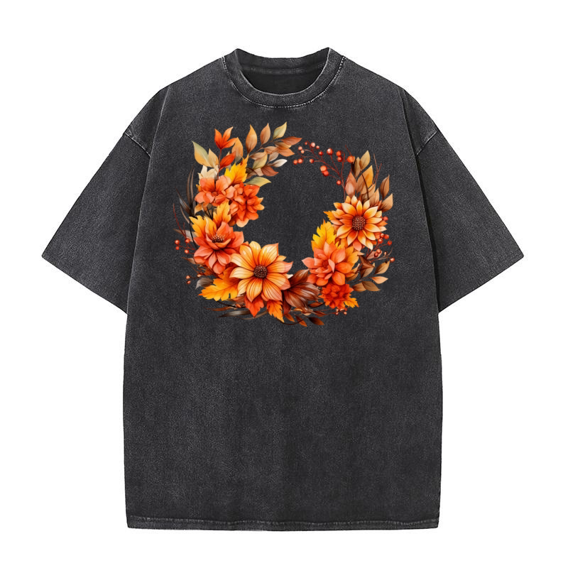 Autumn Fall Floral Frame 08 Washed T-Shirt