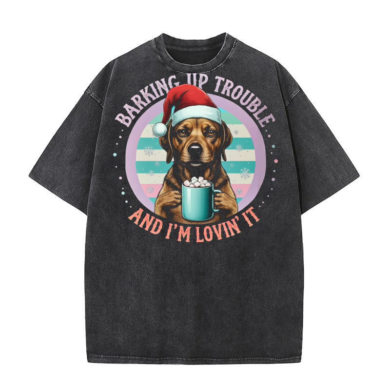 Barking Up Trouble Christmas Dog Washed T-Shirt