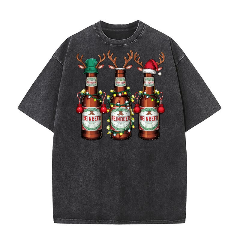 Beer Christmas Clipart Funny Holiday Washed T-Shirt