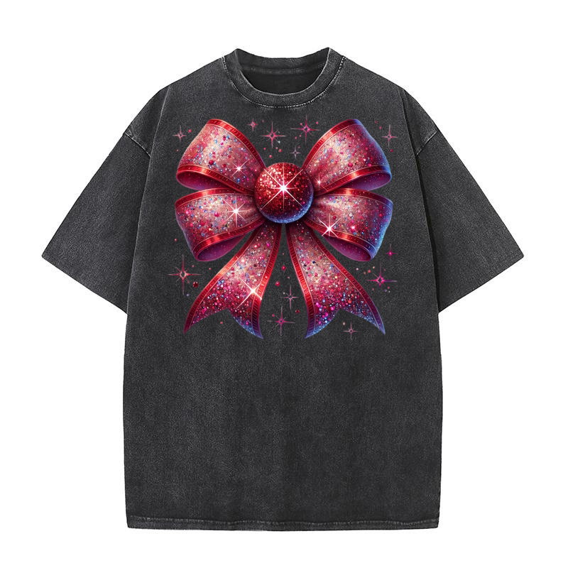 Christmas Coquette Bow 9 07 Washed T-Shirt